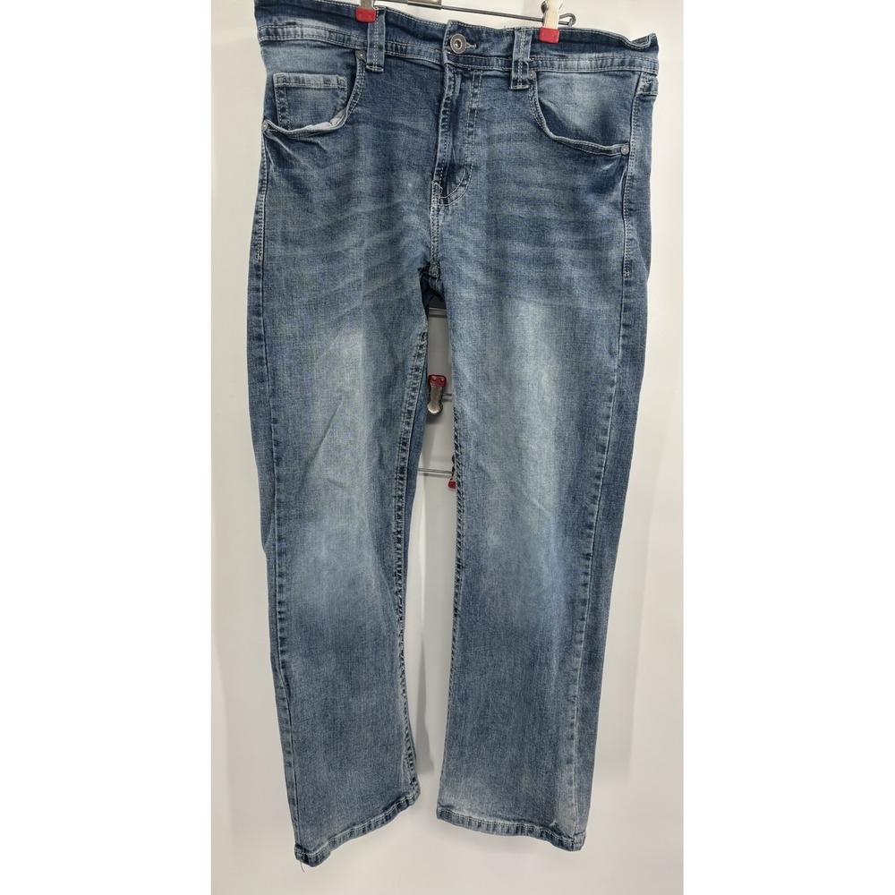 TK Axel Jeans Mens 34x30 Blue Denim Slim Bootcut Flap Pockets